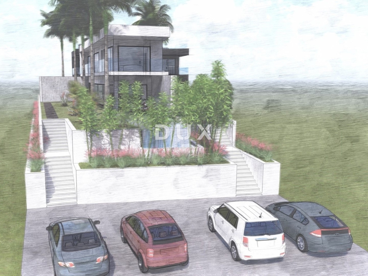 RIJEKA, KOSTRENA - terreno con progetto, seconda fila al mare, per ville bifamiliari con piscina