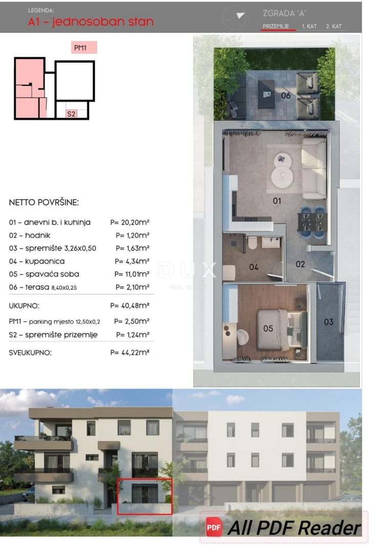 ISTRIA, POLA - Appartamento con 1 camera da letto e 1 bagno in un piccolo edificio di nuova costruzione con parcheggio privato e ripostiglio