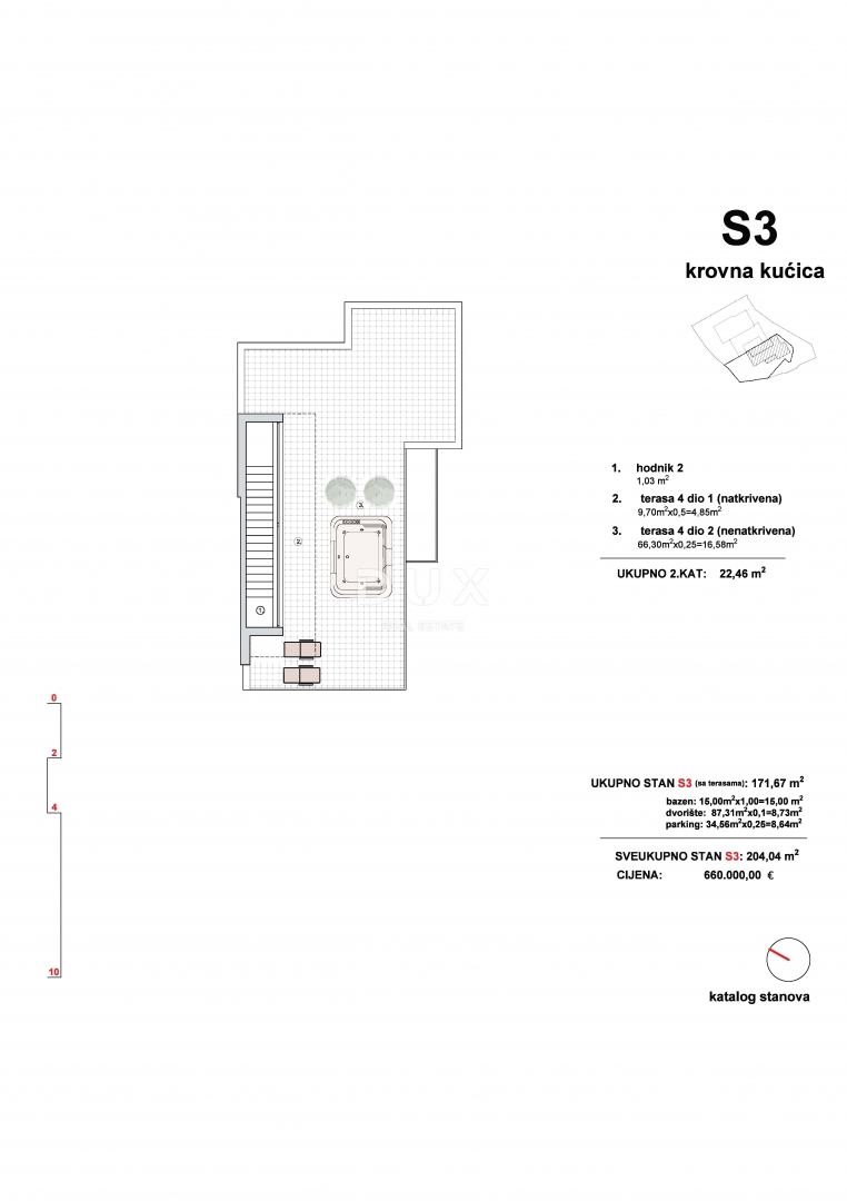 ŠIBENIK, VODICE – LUX TRIPLEX - terrazza sul tetto, piscina e vista mare