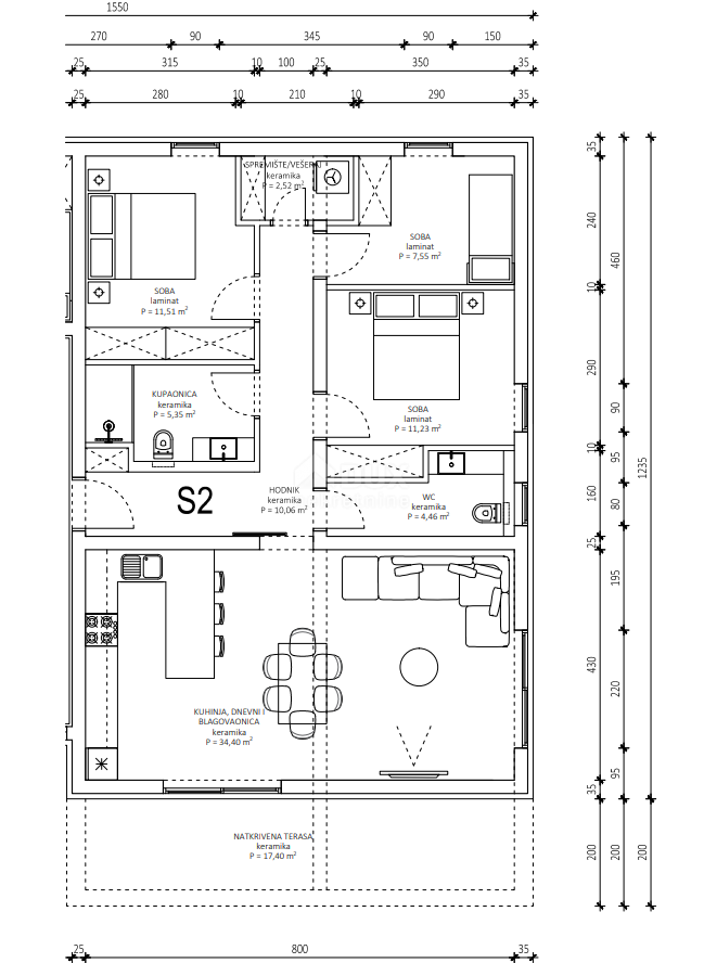 Appartamento Maslenica, Jasenice, 79,33m2