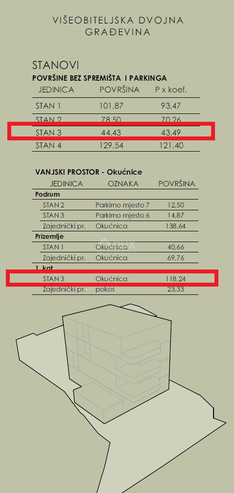 COSTABELLA, BIVIO, KANTRIDA - esclusivo appartamento 43,44 mq, 1° piano, 100 m dal mare, bella vista + giardino 118 mq - APPARTAMENTO 3