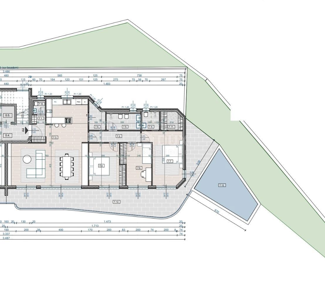 OPATIJA, CENTRO - appartamento 1° piano 190m2 con vista panoramica sul mare e piscina A4