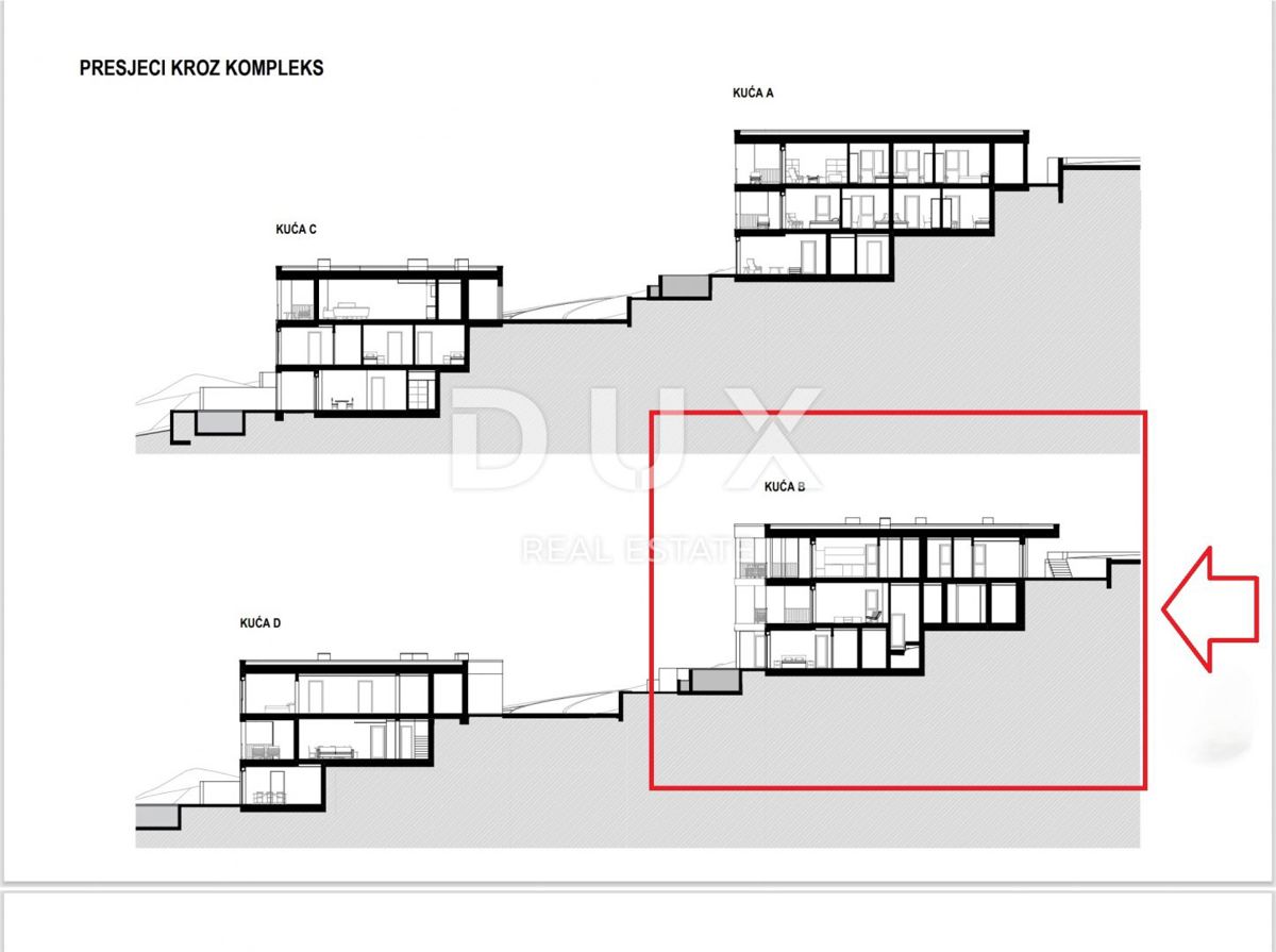 RIJEKA, KOSTRENA - esclusivo appartamento duplex 210,50 m2 nuova costruzione con splendida vista mare e piscina + giardino 350,93 m2 - S2-B