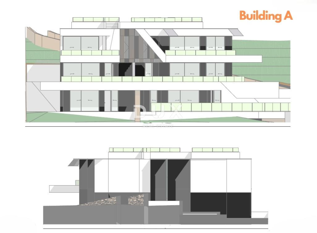 ABBAZIA, CENTRO - nuovo - 3 lotti edificabili per la costruzione di 18 appartamenti di lusso, posizione elevata sopra il centro