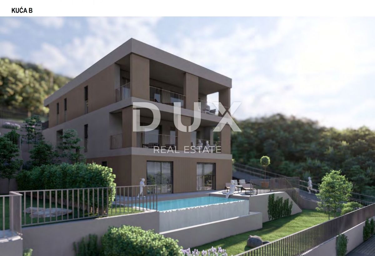 RIJEKA, KOSTRENA - esclusivo appartamento duplex 210,50 m2 nuova costruzione con splendida vista mare e piscina + giardino 350,93 m2 - S2-B