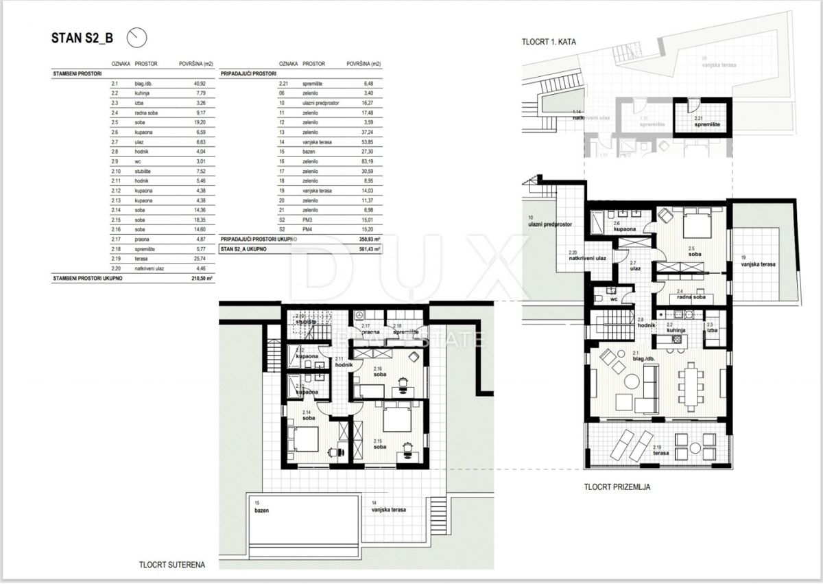 RIJEKA, KOSTRENA - esclusivo appartamento duplex 210,50 m2 nuova costruzione con splendida vista mare e piscina + giardino 350,93 m2 - S2-B