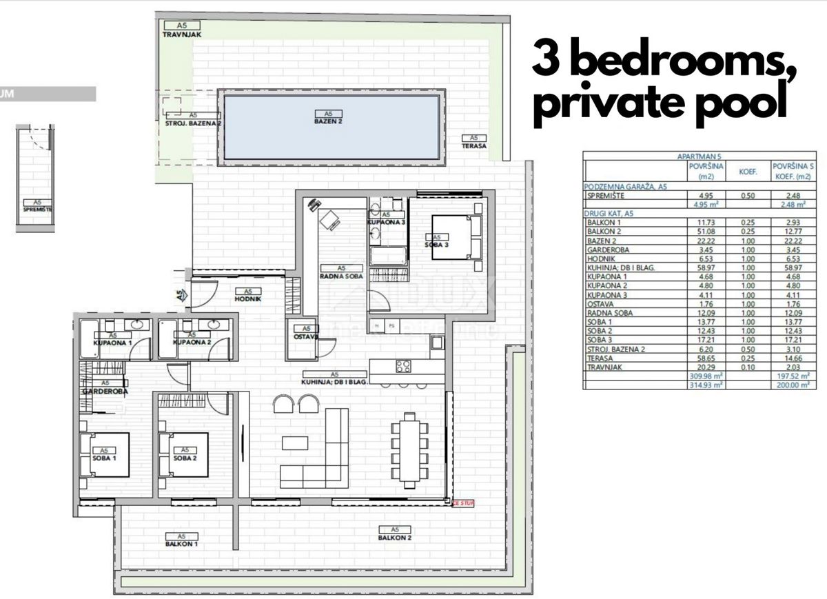 OPATIJA, CENTRO - 217m2 di lusso con piscina privata in un nuovo edificio sopra il centro di Opatija, vista, garage