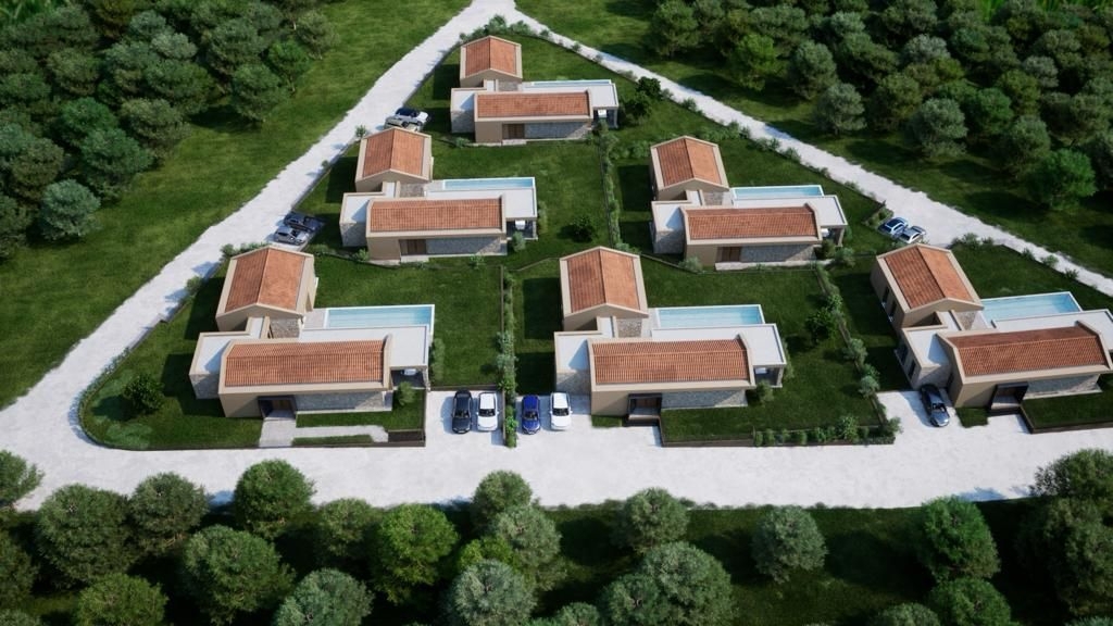 ISTRIA, BUJE - Terreno edificabile con permesso per 3 ville con piscina, bellissima vista mare