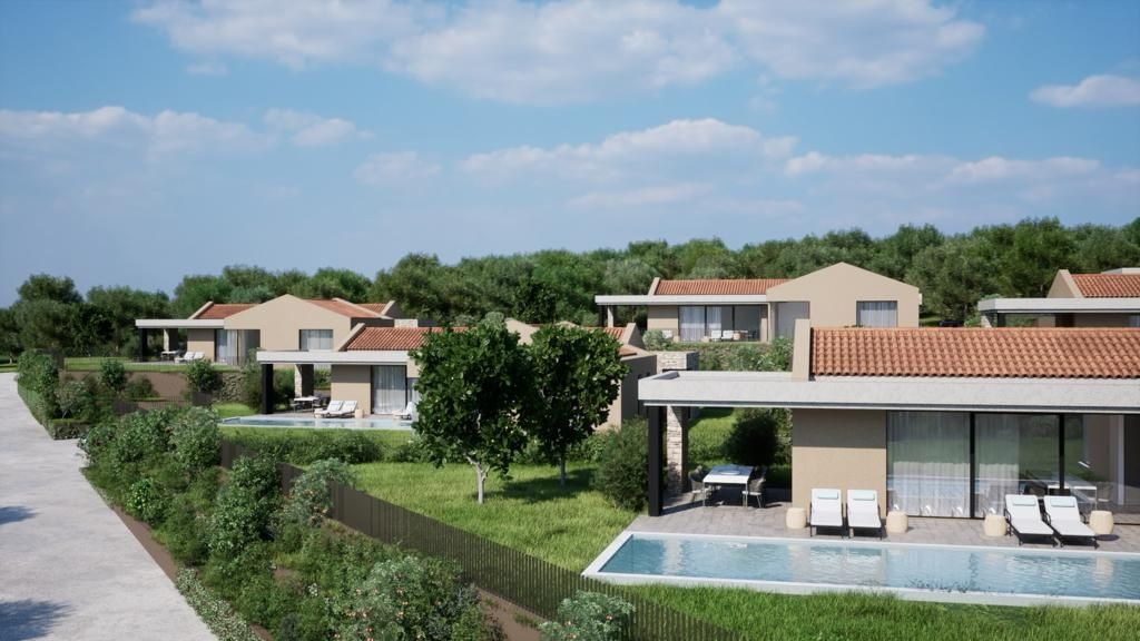 ISTRIA, BUJE - Terreno edificabile con permesso per 3 ville con piscina, bellissima vista mare