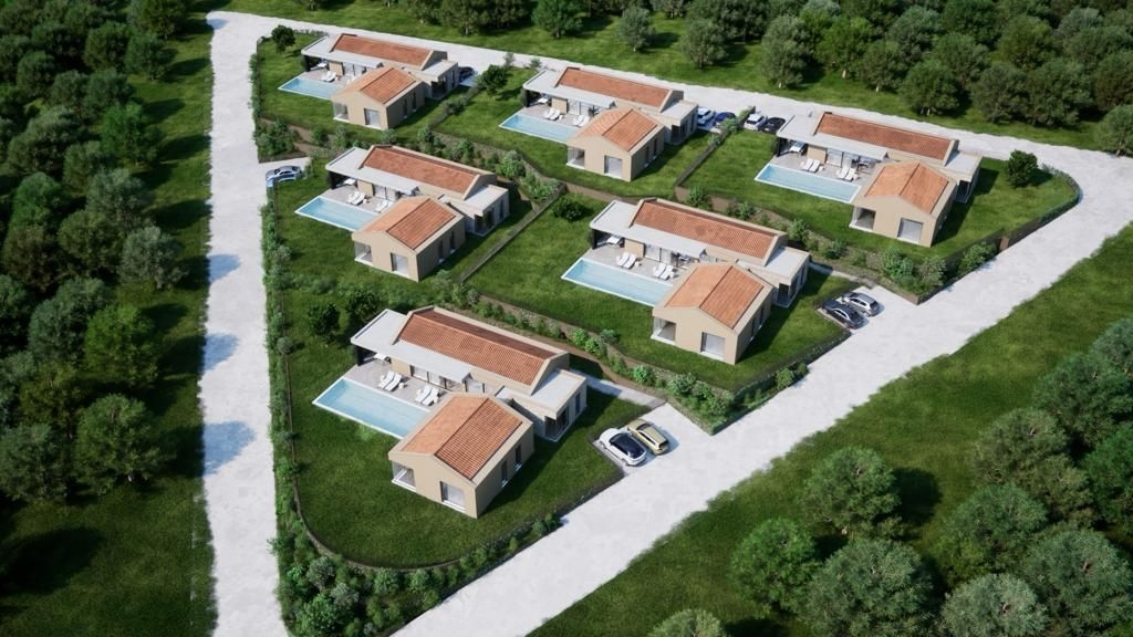 ISTRIA, BUJE - Terreno edificabile con permesso per 3 ville con piscina, bellissima vista mare