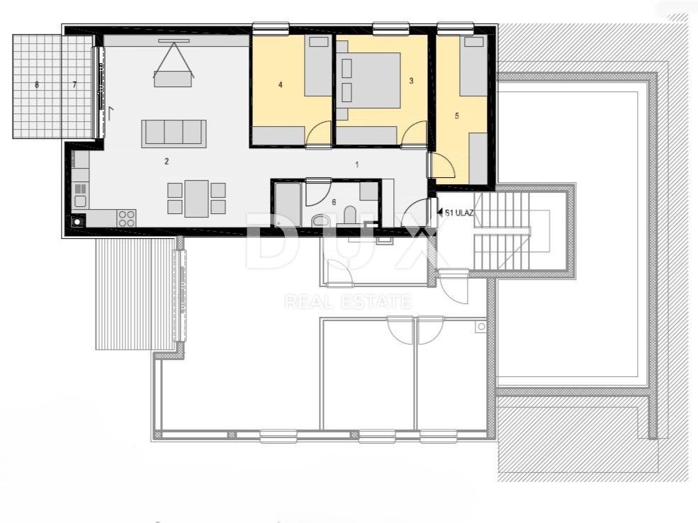 PAG, MANDRE - appartamento con tre camere da letto in un nuovo edificio, prima fila al mare, planimetria ideale