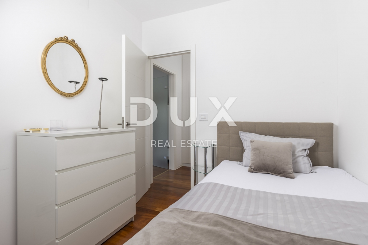 OPATIJA, IČIĆI - appartamento 79m2 con giardino in un edificio nuovo con piscina sul tetto, vista mare, parcheggio