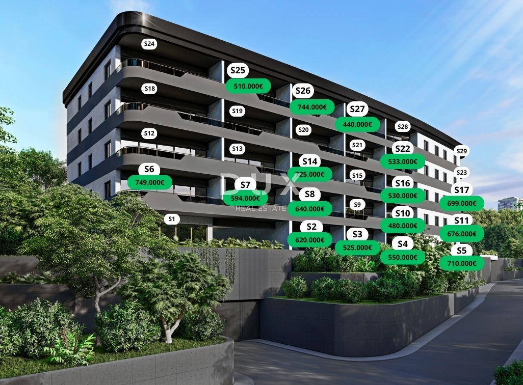 RIJEKA, KANTRIDA - Appartamento di 141 m2 in un lussuoso edificio di nuova costruzione a soli 250 metri dal mare con garage e vista panoramica sul mare