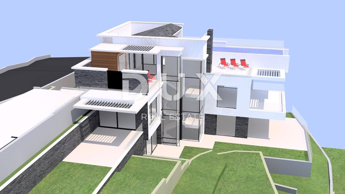 OPATIJA, IČIĆI - terreno con permesso per una villa sopra la marina ACI e vicino al Mariott Resort - vista panoramica sul mare