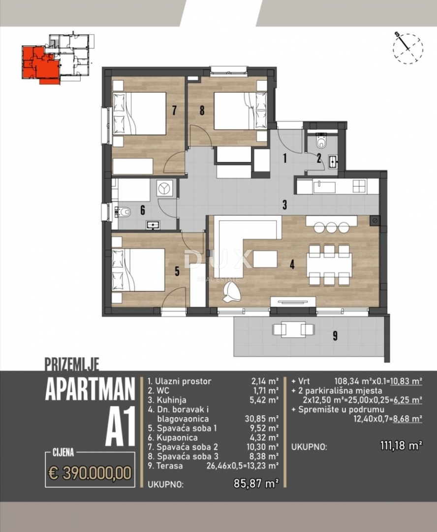 SEBENICO, BRODARICA - NUOVA COSTRUZIONE, Appartamento con tre camere da letto lussuosamente arredato al piano terra con cortile