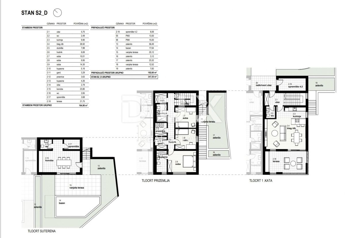 RIJEKA, KOSTRENA - esclusivo appartamento duplex 164,90 m2 nuova costruzione con splendida vista mare e piscina + giardino 182,60 m2 - S2-D