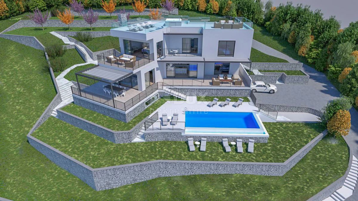 OPATIJA, POLJANE - terreno 4400m2 con permesso di costruzione per villa con piscina e vista mare