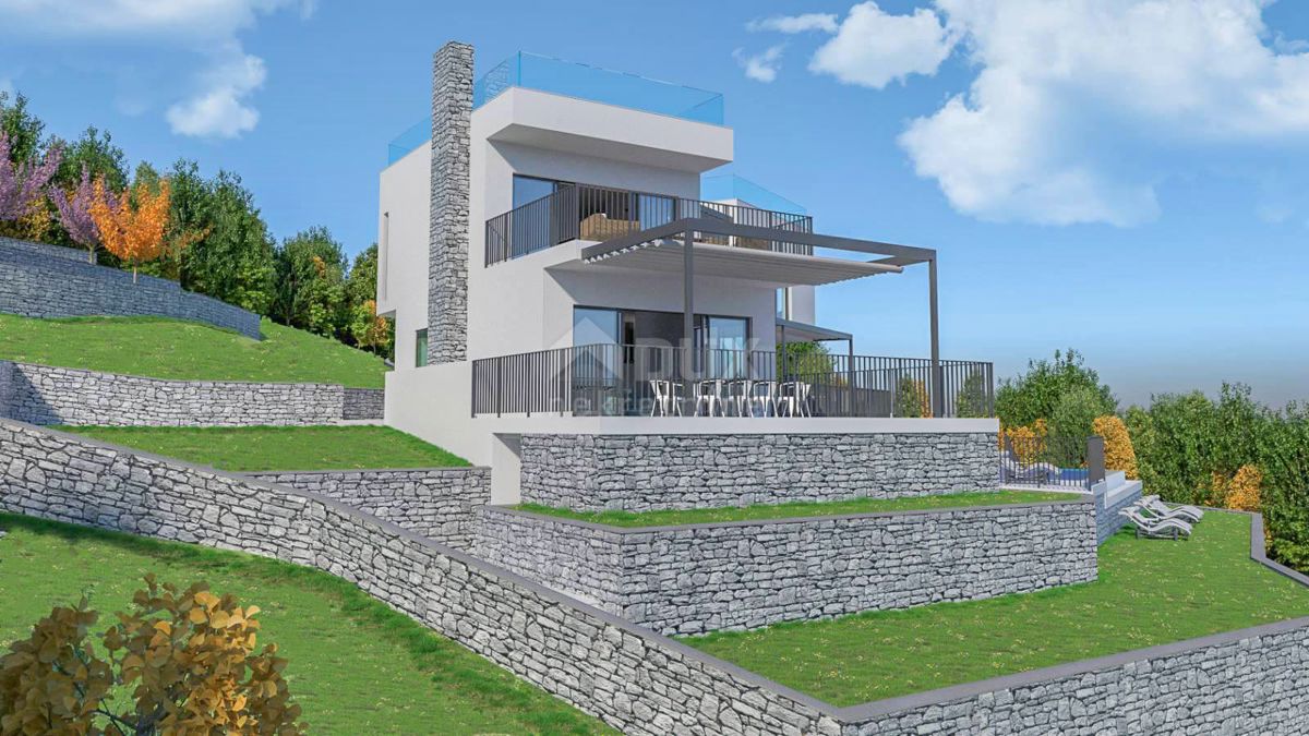 OPATIJA, POLJANE - terreno 4400m2 con permesso di costruzione per villa con piscina e vista mare