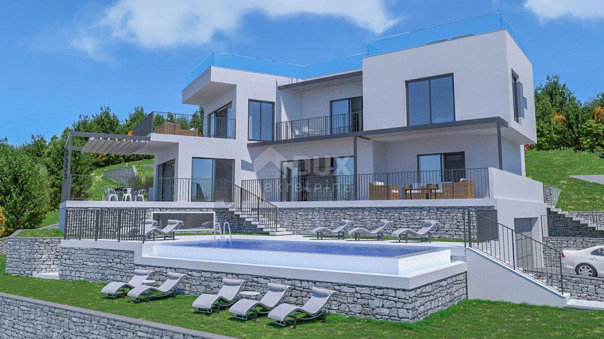 OPATIJA, POLJANE - terreno 4400m2 con permesso di costruzione per villa con piscina e vista mare