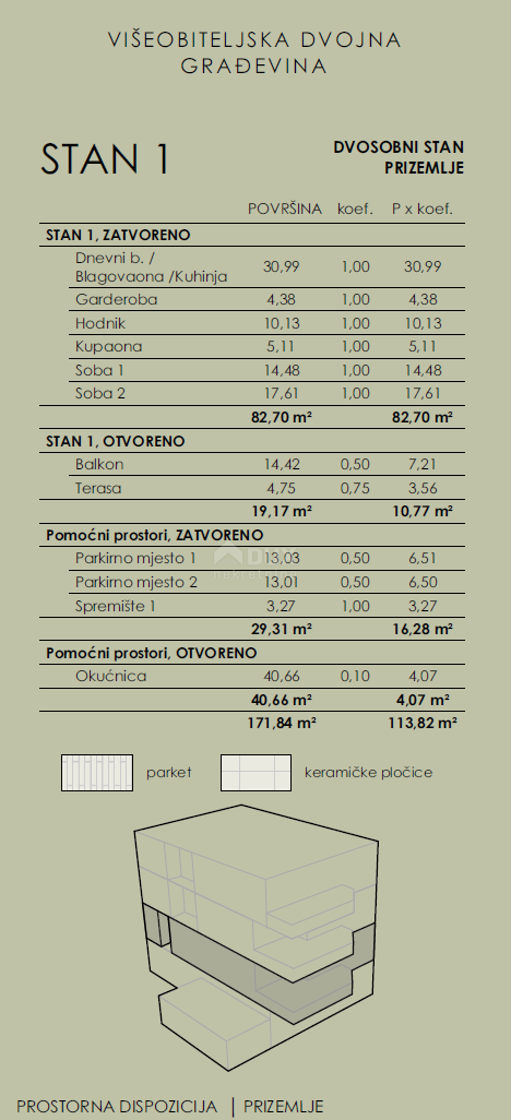 COSTABELLA, BIVIO, KANTRIDA - esclusivo appartamento 101,87 mq piano terra, 100m dal mare, bella vista + giardino 40 mq - APPARTAMENTO 1