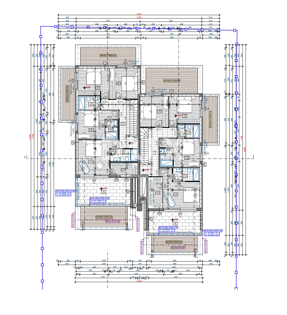 KOSTRENA - villa bifamiliare 2A FILA AL MARE!!! 492m2 con piscina e vista mare + giardino paesaggistico di 500m2