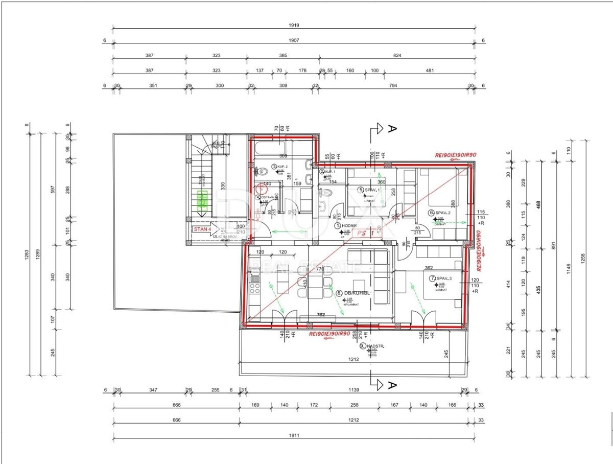 SRDOČI, ZAMET GORNJI, MARINIĆI - attico 83m2, soggiorno + 3 camere da letto con vista mare + terrazza coperta 30m2