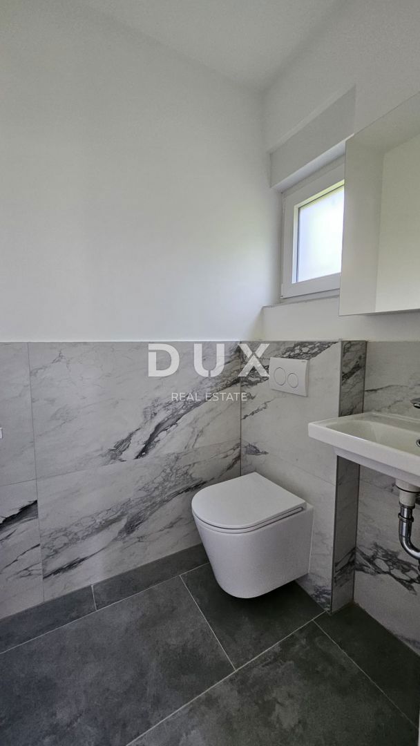 KASTAV, REŠETARI - appartamento di nuova costruzione 130m2, 1° piano, soggiorno + 3 camere da letto con vista mare e garage + giardino 57m2