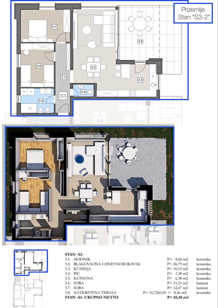 ISTRIA, LABIN - Appartamento con due camere da letto al piano terra di un nuovo edificio