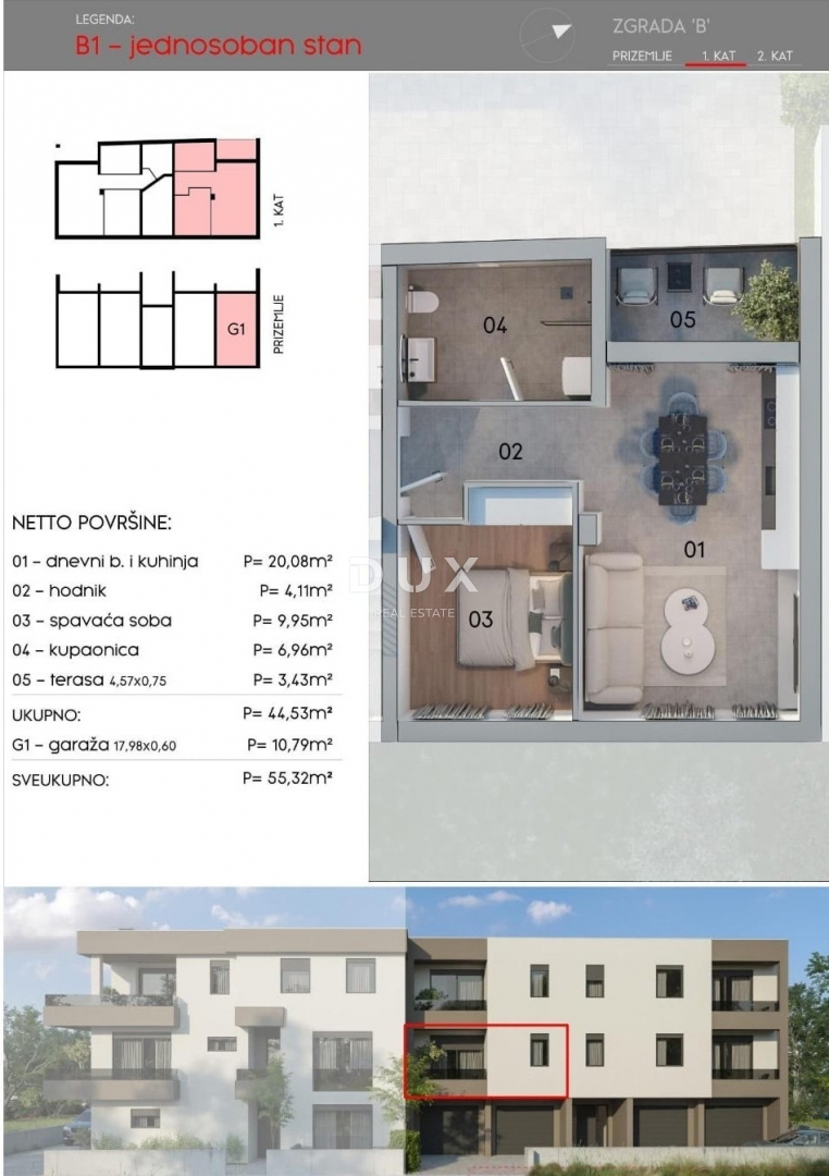 ISTRIA, POLA - Appartamento con 1 camera da letto e 1 bagno in un piccolo edificio di nuova costruzione con garage privato