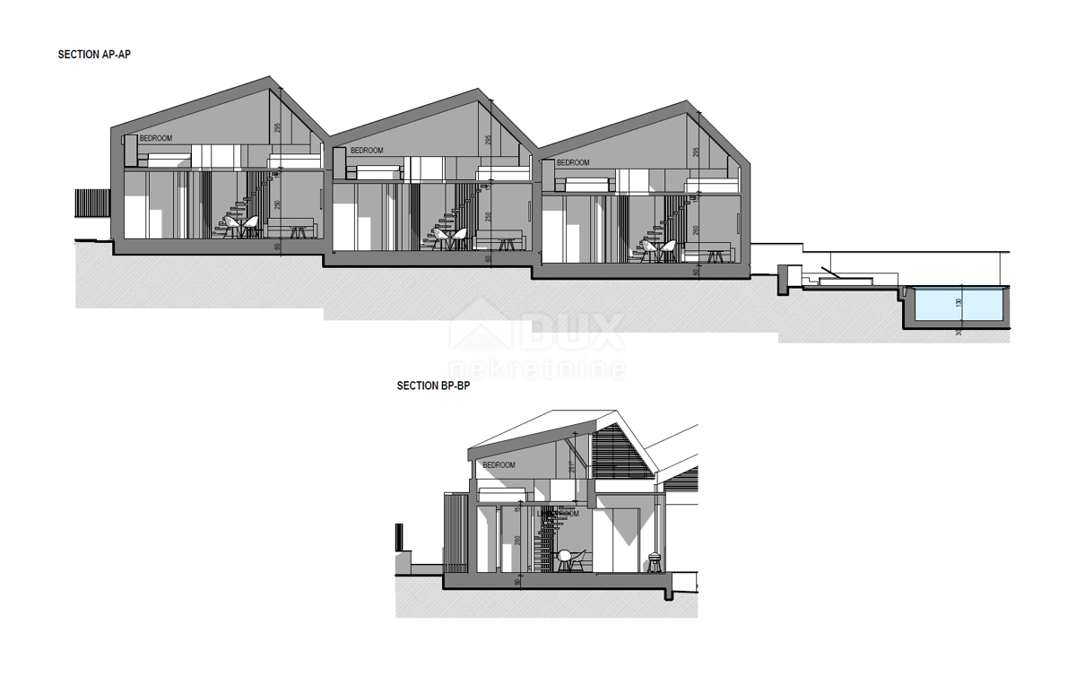 LABIN, SVETA MARINA- vecchia casa con terreno edificabile 435m2, con vista mare e progetto concettuale