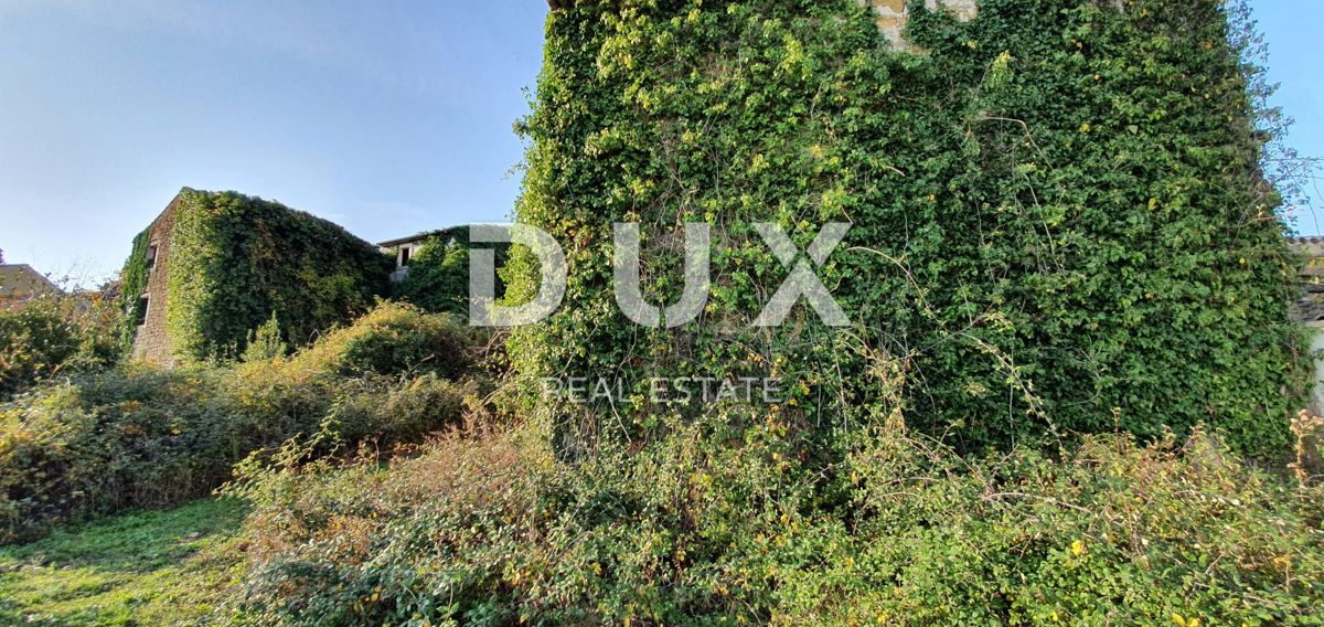 ISTRIA, MOMJAN – Terreno edificabile con vista e costruzioni in pietra