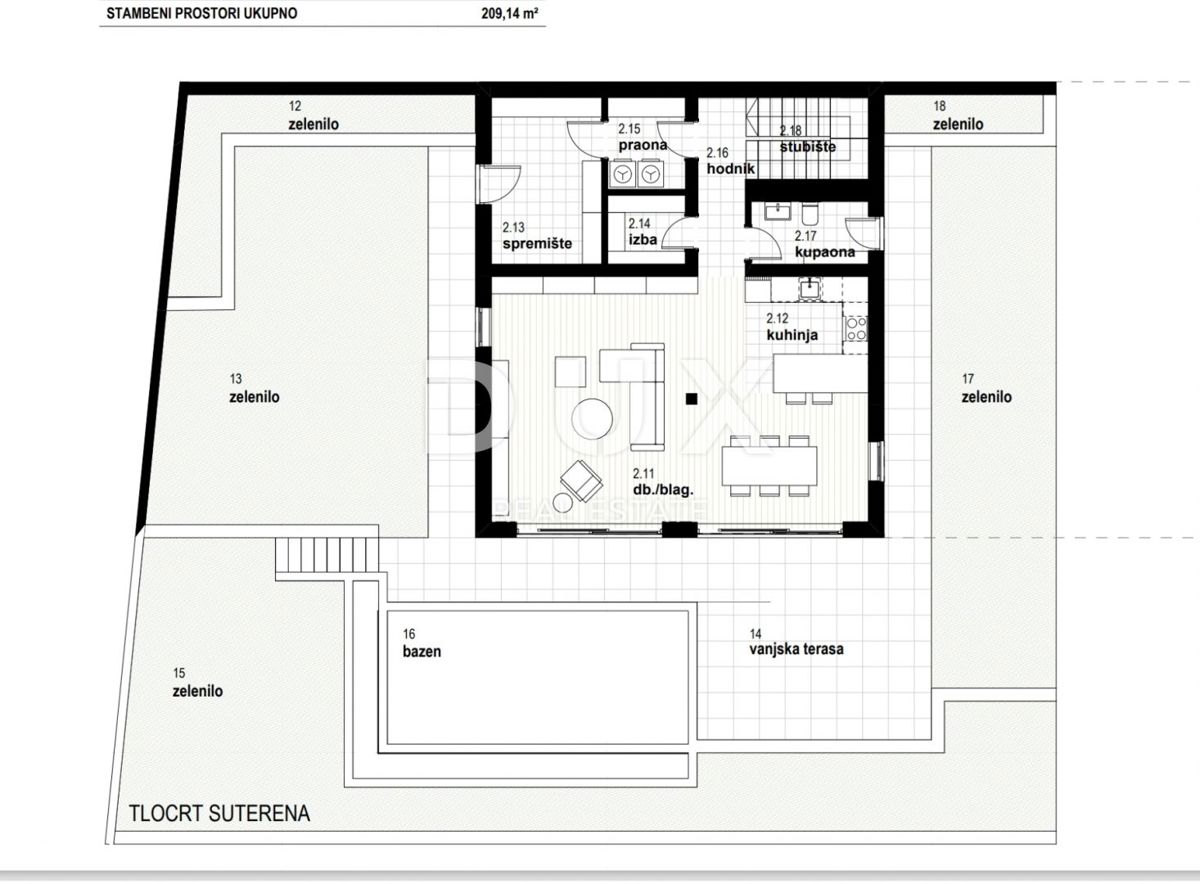 RIJEKA, KOSTRENA - esclusivo appartamento duplex 209,14 m2 nuova costruzione con splendida vista mare e piscina + giardino 356,39 m2 - S2-A