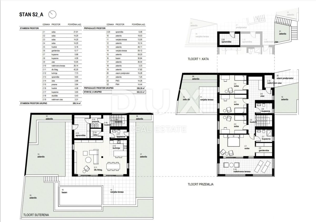 RIJEKA, KOSTRENA - esclusivo appartamento duplex 209,14 m2 nuova costruzione con splendida vista mare e piscina + giardino 356,39 m2 - S2-A