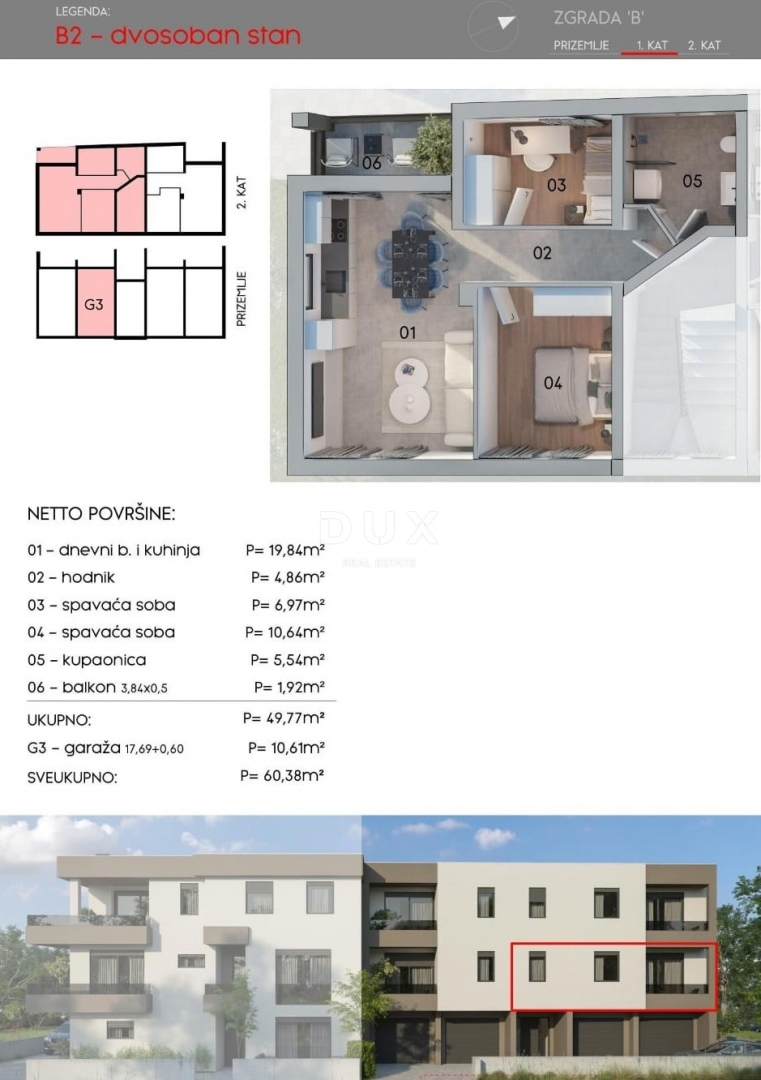 ISTRIA, POLA - Appartamento con 2 camere da letto in un piccolo edificio di nuova costruzione con garage privato