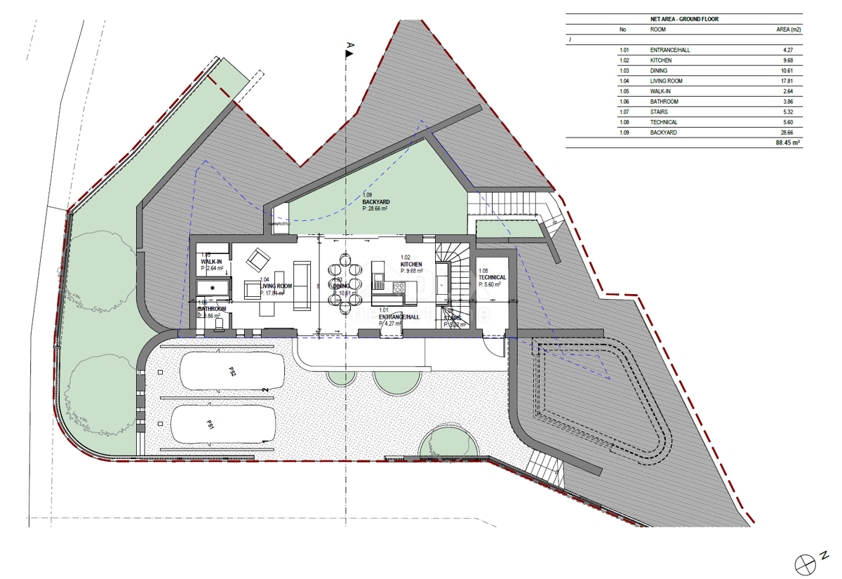 LABIN, SVETA MARINA - terreno edificabile di 435m2 con una vecchia casa, con vista sul mare e un progetto concettuale