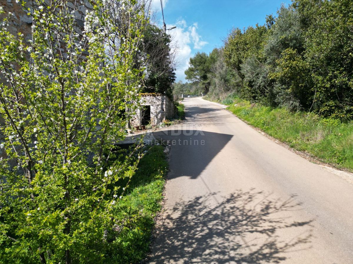 LABIN, SVETA MARINA - terreno edificabile di 435m2 con una vecchia casa, con vista sul mare e un progetto concettuale