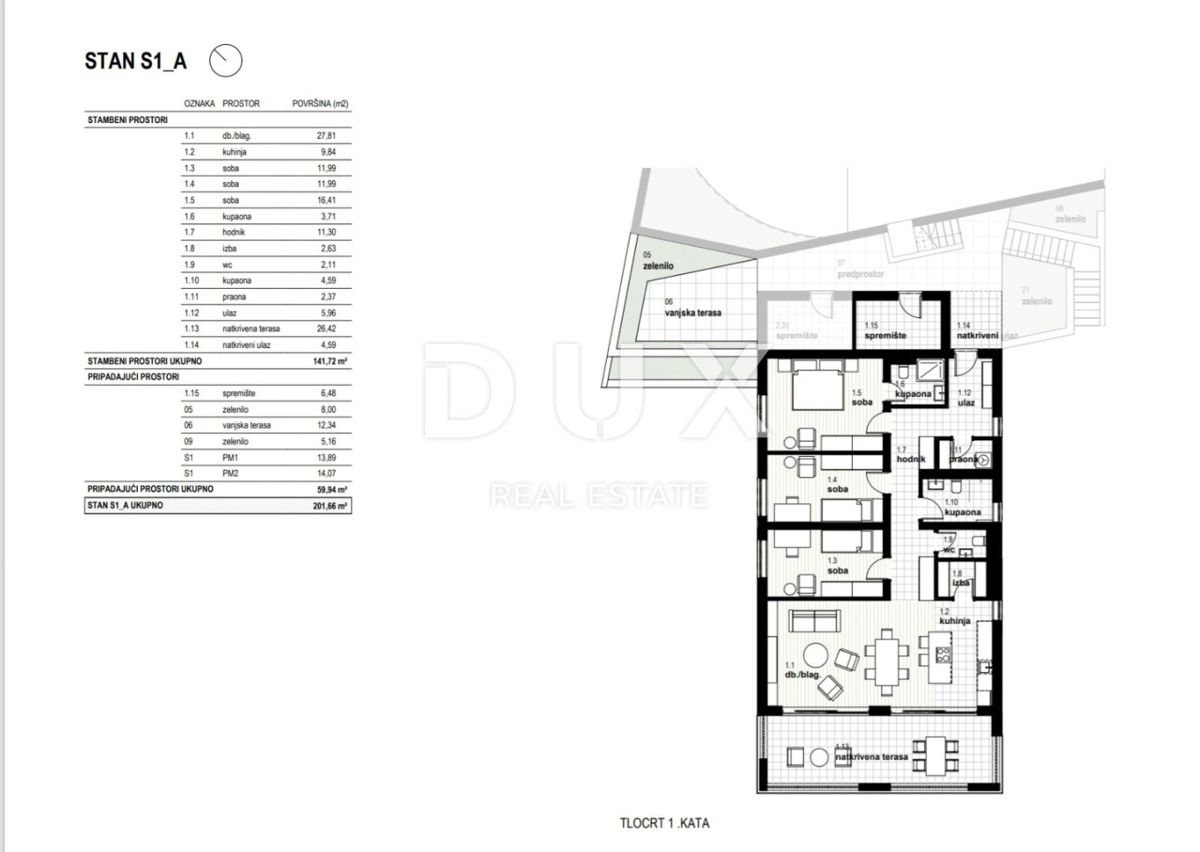 RIJEKA, KOSTRENA - appartamento esclusivo 141,72m2 nuova costruzione con splendida vista mare + giardino 59,94m2 - S1-A