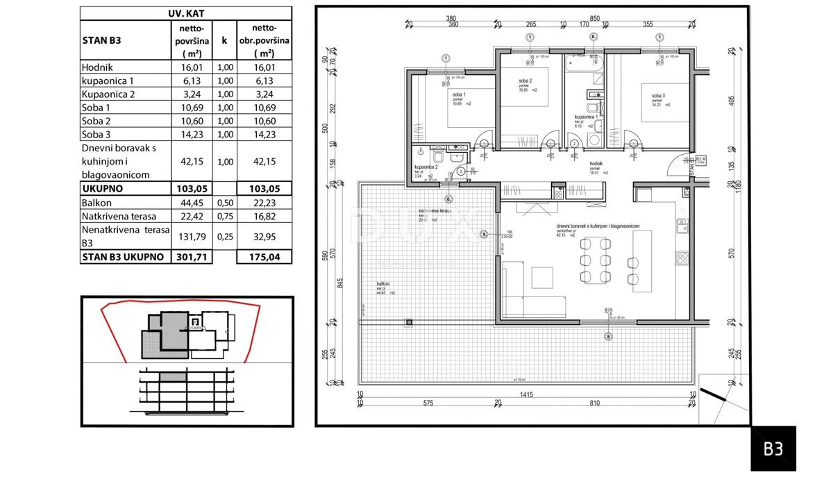 ISTRIA, TAR - Attico 3SS+DB con terrazza sul tetto, situato in un nuovo edificio di alta qualità a soli 350 m dal mare