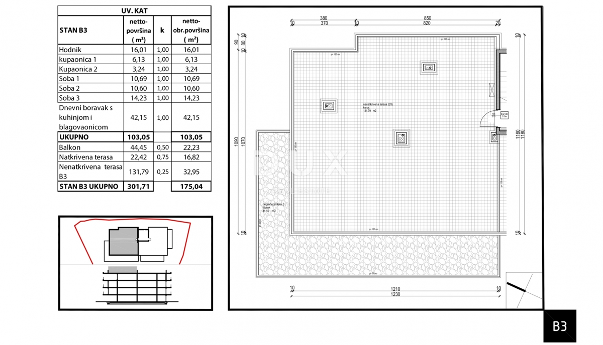 ISTRIA, TAR - Attico 3SS+DB con terrazza sul tetto, situato in un nuovo edificio di alta qualità a soli 350 m dal mare
