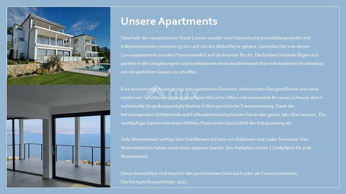 LOVRAN - LIGANJ - appartamento in villa con piscina 97m2 + terrazzo 26m2 con vista panoramica sul mare + ambiente 41m2