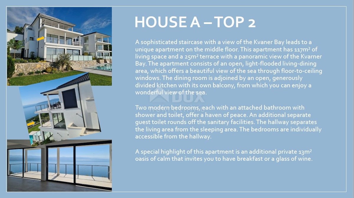LOVRAN - LIGANJ - appartamento in villa con piscina 97m2 + terrazzo 26m2 con vista panoramica sul mare + ambiente 41m2