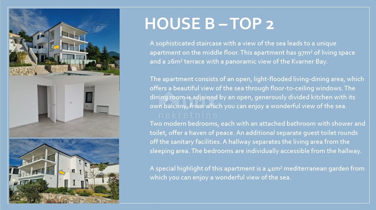 LOVRAN - LIGANJ - appartamento in villa con piscina 97m2 + terrazzo 26m2 con vista panoramica sul mare + ambiente 41m2