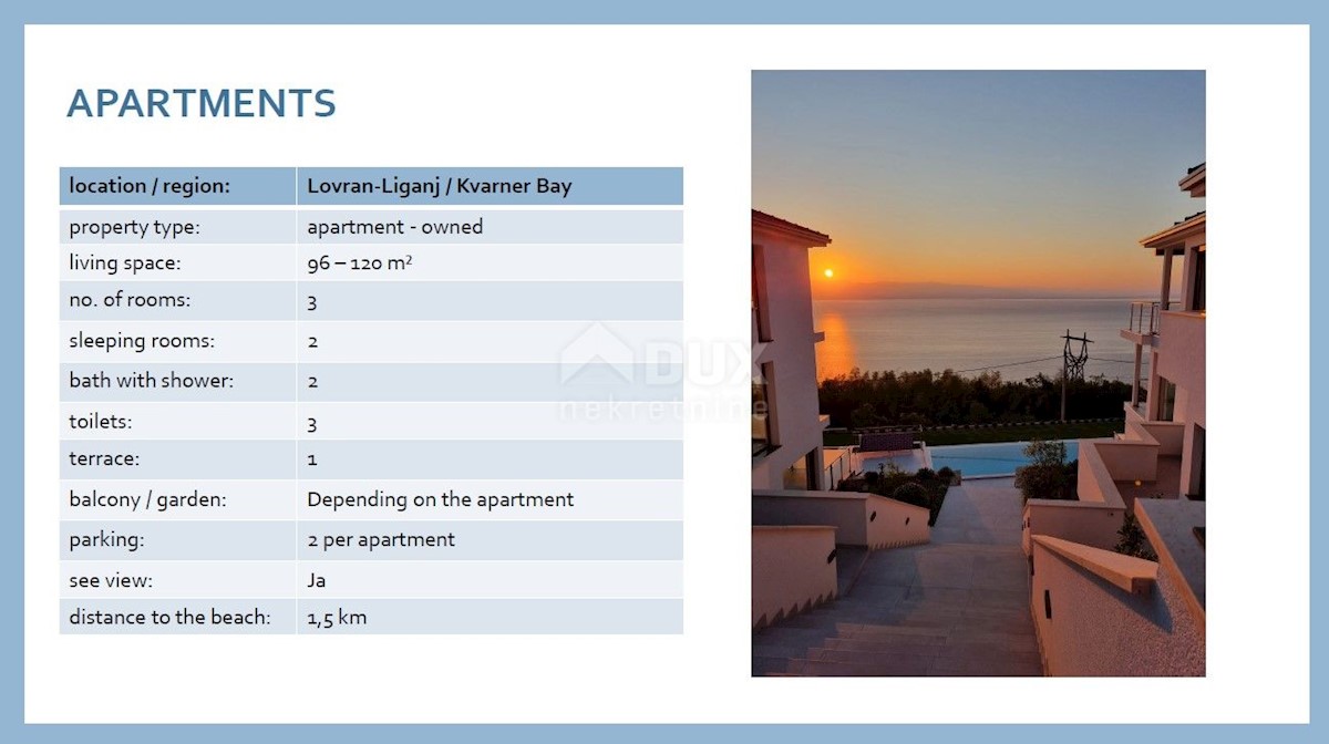 LOVRAN - LIGANJ - appartamento in villa con piscina 97m2 + terrazzo 26m2 con vista panoramica sul mare + ambiente 41m2