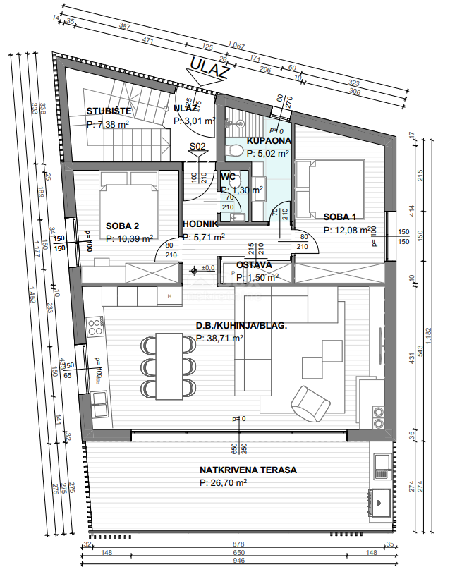 CITTÀ DI KRK - CENTRO - NUOVA COSTRUZIONE - Piano terra con terrazza e 2 posti auto