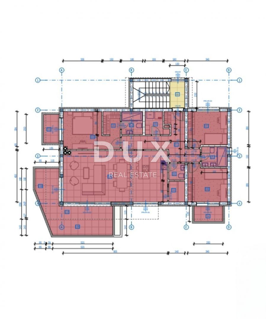 MATULJI, KASTAV, RUBEŠI - terreno edificabile di 900 m2 con edificio in costruzione di 600 m2 con 3 appartamenti spaziosi con vista panoramica sul mare e garage sotterraneo