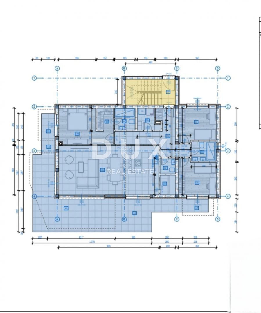 MATULJI, KASTAV, RUBEŠI - terreno edificabile di 900 m2 con edificio in costruzione di 600 m2 con 3 appartamenti spaziosi con vista panoramica sul mare e garage sotterraneo