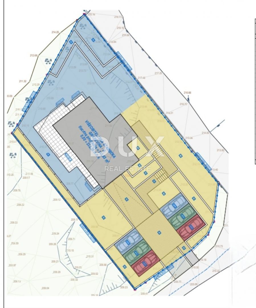 MATULJI, KASTAV, RUBEŠI - terreno edificabile di 900 m2 con edificio in costruzione di 600 m2 con 3 appartamenti spaziosi con vista panoramica sul mare e garage sotterraneo