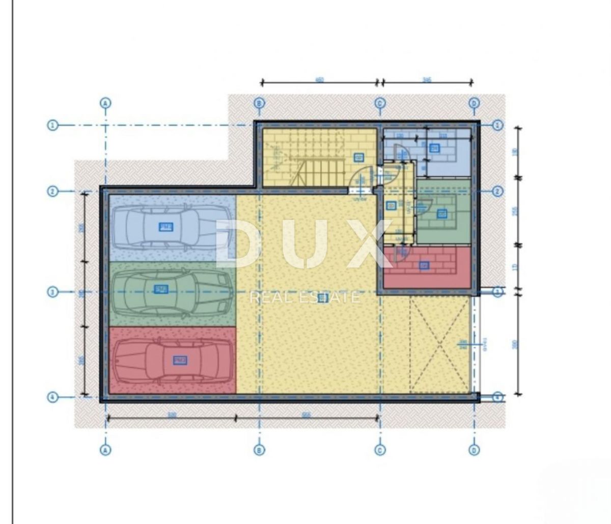 MATULJI, KASTAV, RUBEŠI - terreno edificabile di 900 m2 con edificio in costruzione di 600 m2 con 3 appartamenti spaziosi con vista panoramica sul mare e garage sotterraneo