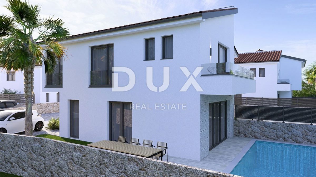 ISOLA DI KRK, MALINSKA - Moderna casa bifamiliare, piscina, parcheggio, vista