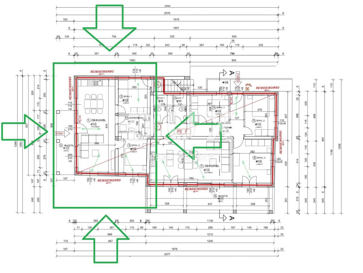 SRDOČI, ZAMET GORNJI, MARINIĆI - appartamento 64,55m2 piano terra, soggiorno + 2 camere da letto con vista mare + dintorni